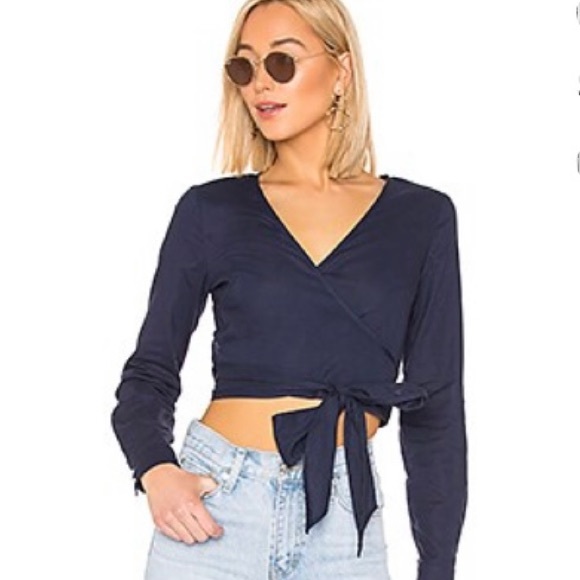 Super Down Dark Blue Wrap Crop Top (small) - Picture 1 of 3